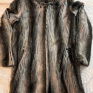 Knee length striped faux fur jacket, size M